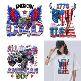 4th of July Iron on Patches Iron on Decals American Flag Design for Clothes Bag Patriotic Decorations Independence Day Htv Iron on Transfer Paper for DIY Decorations 3 Sheets