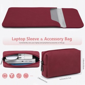HYZUO 13.3-14 Inch Laptop Sleeve for MacBook Pro 14 M4/M3/M2/M1 Pro/Max A3401 A3185 A3112 2025-2021, MacBook Air 13 2017-2012, 13.5-13.8 Surface Laptop, Faux Suede Leather Case with Pouch, WineRed