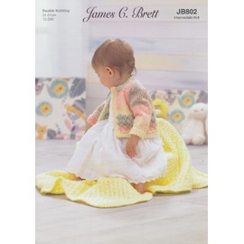 James Brett Double Knit Knitting Pattern Baby Lace Detail Cardigan Blanket & Hat (JB802)