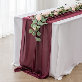 AILITI - Camino de mesa de gasa para boda, camino de mesa de gasa de 29 x 120 pulgadas, decoración rústica transparente para despedida de soltera, baby shower, fiesta de cumpleaños (Burgandy)