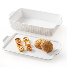 Dizada Large Casserole Dish with Lid, Deep 5.2-Qt (9"x13") 2-in-1 Ceramic Baking Dish with Ceramic Lid, Extra Large Rectangular Baking Pan For Casserole & Lasagna, Dishwasher, Freezer, Microwave and Pre-Heated Oven Safe