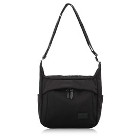 Mustache BAT-4071 Unisex Shoulder Bag, Polyester x Cowhide Leather, Black
