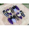 Purple Houndstooth Handmade Nail Tips - Square S / 퍼플