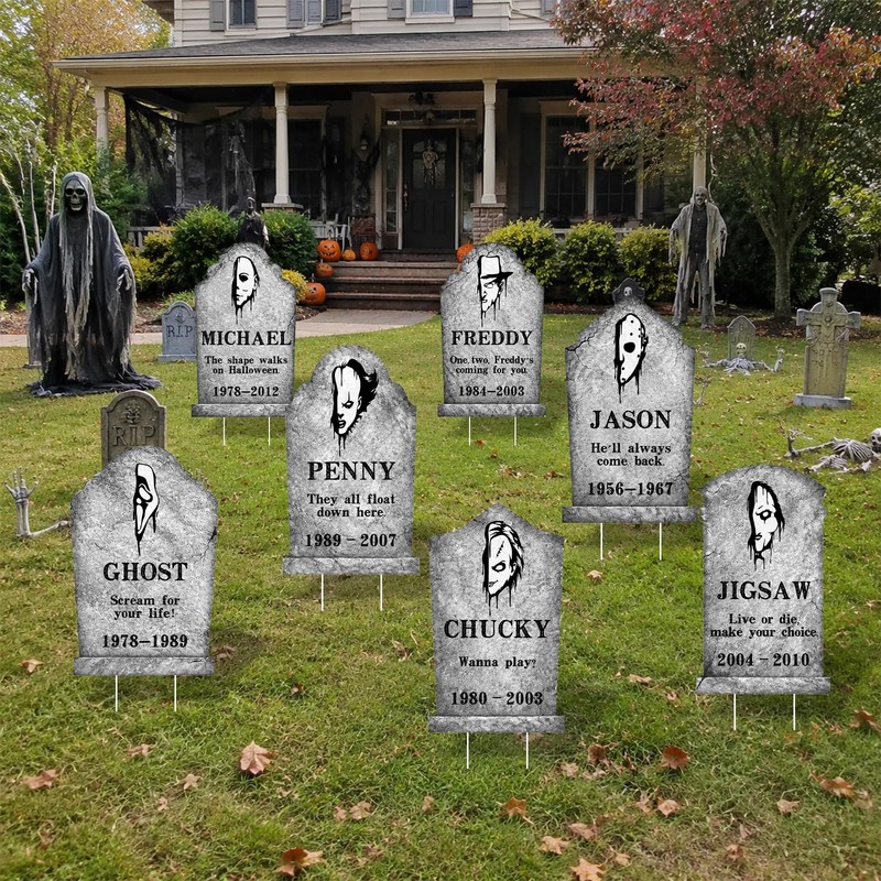 Arosche Halloween Horror Tombstone Plastic Yard Signs 7Pcs with Stakes