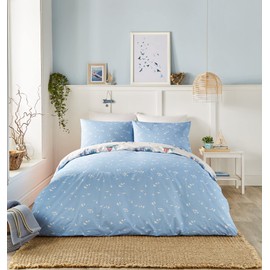 Fusion - Nautical Blue Duvet Cover - Single Bedding Size (140 x 200cm) - Reversible (2 Designs) - Seaside/Sailing Boats Duvet Cover - Blue & White Bedding with Coastal Theme - Beach Huts Bed Set