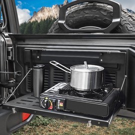 RT-TCZ Foldable Tailgate Table, Aluminum Alloy Black Rear Cargo Storage Rack Shelf Support up to 80lb for 2018-2023 Jeep Wrangler JL JLU, Black