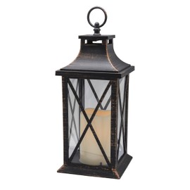 YAKii 14" Decorative Candle Lantern LED Flameless Candle Timer, Plastic LED Candle & Holder, Indoor & Outdoor Hanging Lights,Christmas Day Decoration (Antique Copper Brushed)