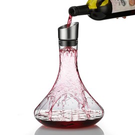 Iceberg Wine Decanter,Red Wine Carafe with Built-in-Aerator,Wine Aerator,Wine Gifts for Christmas,Stainless Steel Pourer Lid,Filter,100% Hand Blown Lead-free Crystal Glass