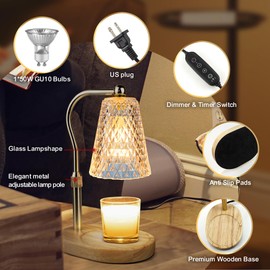 Candle Warmer Lamp with Timer, Candle Warmer Lamp - Electric Candle Warmer with 1 Bulbs,2/4/8-Hour Timing Function,4-Level Dimmable, Adjustable Height