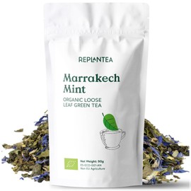 Mint Green Tea Organic Marrakech Mint 90g (45 Cups) | Loose Leaf Green Tea with Mint | Intense and Refreshing Aroma REPLANTEA
