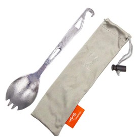 TiTo Titanium Spork with Bottle Opener Portabale Longhandle Lightweight Fork Spoon Flatware for Outdoor Travel Camping Hiking Backpacking (Bright-Titanium)