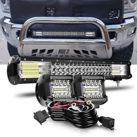 20Inch Triple Row 288W LED Light Bar+2PCS 4Inch Led Fog Lights Pods Kit+Wiring For Driving Fog Lamp Marine Boat Ram Polaris Honda Can Am Defender Dodge GMC UTV ATV Frontier Commander Tractor wrangler