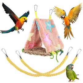 Bird Nest House Hanging Hammock Parakeet Tent Parrot Hut Bird Cage Accessories Birds Perching Hideout Bird Swings (Set-B)