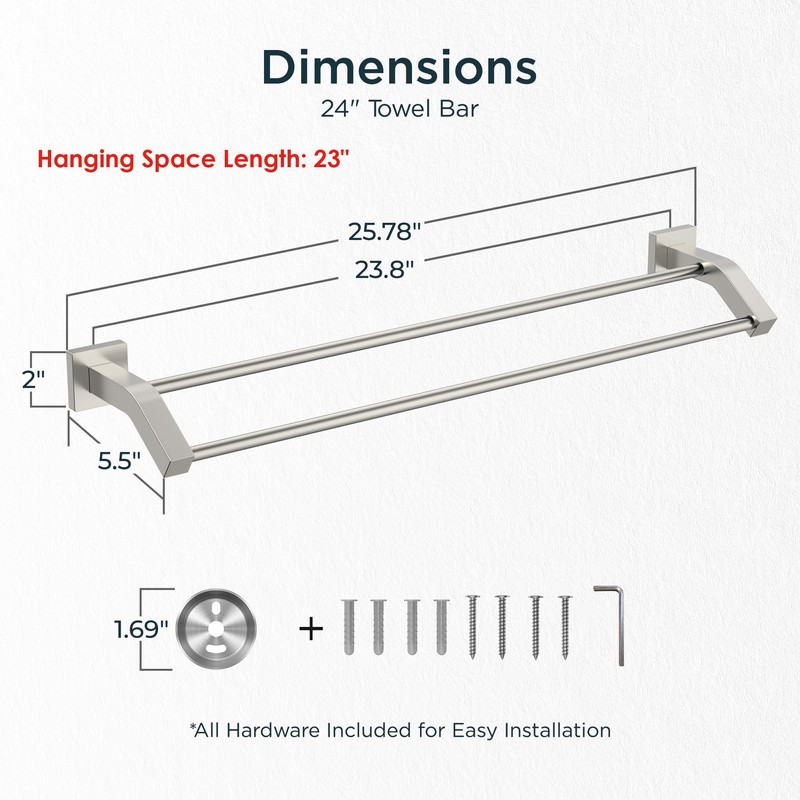 FORIOUS Double Towel Bar, 24 Inch Dual Towel Racks for