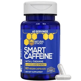 NATURAL STACKS Smart Caffeine Pills - Caffeine 100mg + 200mg L-Theanine Supplement - Supports Energy and Focus - No Jitter and Crashes - 60 Capsules, 1 Count, 60 / NATURAL STACKS 스마트 카페인 알약 - 카페인 100mg + 200mg L-테아닌 보충제 - 에너지와 집중력 지원 - 지터 및 충돌 없음 - 60캡슐, 1개, 60