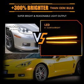 OFFKAT Front & Rear Fender LED Side Lights for Chevy Corvette C6 2005-2013, Corvette Smoked Lens Side Bumper Marker Lamps, [Ultra-Bright] Amber & Red LED Turn Signal Lights, 4 PCS