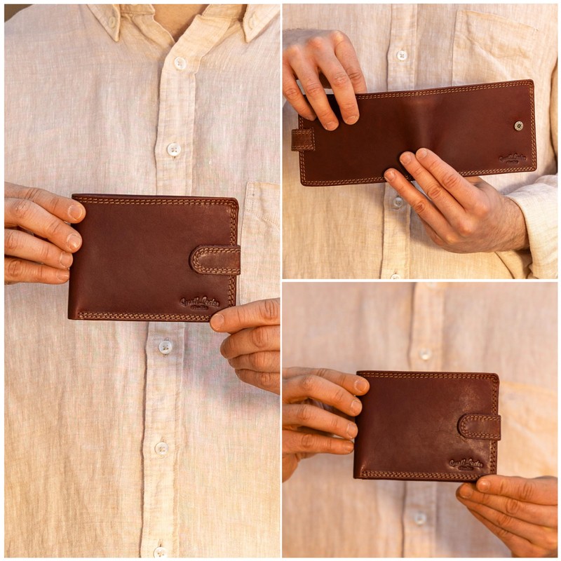 Gusti Gustav Men's Leather Wallet, brown, Retro