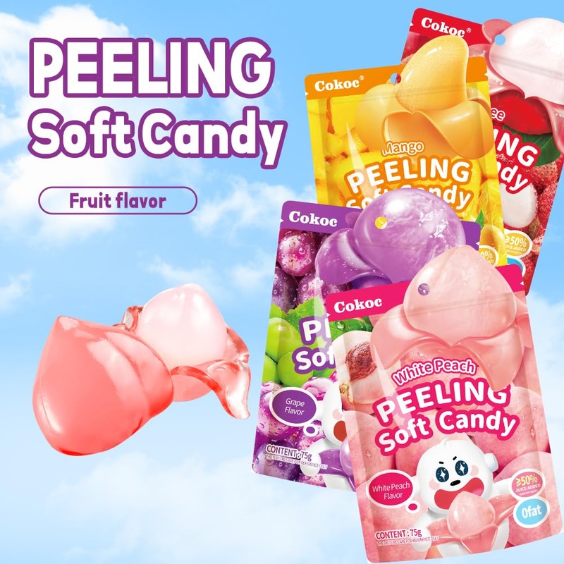 COKOC Peelable Gummy,Peeling Candy Variety Pack,Fruity Gummies in Mango, Grape,