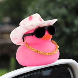 wonuu Car Accessories Rubber Ducks Dashboard Decorations Rubber Duck Pink Accessories Dashboard Duck Car Decorations Car Ducks for Dashboard Car Duck Car Dashboard Decorations, BG-pink-cowboywhitepink