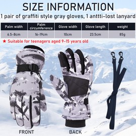TYXHXTF Kids Ski Gloves, Winter Warm Windproof Snow Gloves for Children Boys and Girls Age 9-15, Sledding Snowboard Skiing Skating Cycling Running and Outdoor Activities(Grey)
