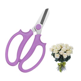M METERXITY Garden Flower Scissor, 18cm Stainless Steel Floral Shear, Pruning Shears with Round Blade for Plant Trimming/Flower Arrangement/Fruit Picking, Hand Pruner Snip [Purple]