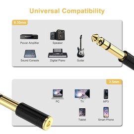 DigitConvert 1/4'' Male to 1/8'' Female Stereo Audio Adapter Converter,Upgrade 6.35mm Jack Stereo Socket to 3.5mm Jack Stereo Plug for Guitar Headphones Amp, Pure Copper Black 4-Pack