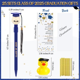 Sayglossy 75 Pcs Graduation Gifts Class of 2025 Bulk Includes 25 Graduation Cap Ballpoint Pen with Tassels 25 Resin Graduate Duck 25 Gift Cards Graduate Party Favors for Guests Students(Blue)