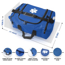 ASA TECHMED Large EMT First Responder Trauma Medical Bag Empty for Home 21x12x9 Inches, Office, School, EMTs, Paramedics, First Responders, Blue