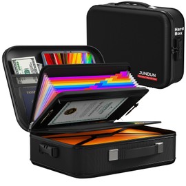 Fireproof Box,Hard Shell Fireproof Safe Box with Lock,Portable Fireproof Safe Storage Box for Letter Size Documents,files,Papers and Passport,Colourful, F880001C