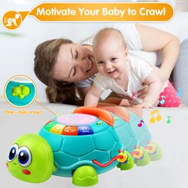 Baby Toys Crawling Turtle Sensory Toys for Babies 6 12 18+ Month Toddler kids Infant Gifts Toys for 1 2 Year Old Girls Boys Phone Learning Educational Lights/Music/Number Letter 1st Birthday Toys Gift