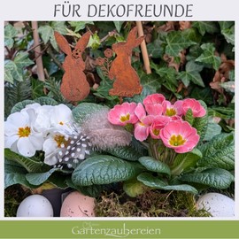 Gartenstecker Hasen - Edelrost Deko für Ostern - 2er Set Rost Hasen - Osterdeko Rostoptik - wetterfest - Metall Beetstecker für Garten -Balkon
