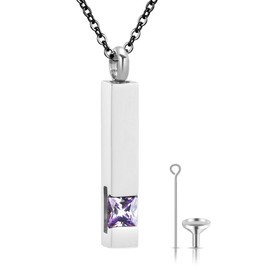 Flongo Birthstone Necklace, Zircon Necklace, Cuboid Cremation Stick, Free Engraving, Funnel Included, Stick, Memorial Accessory, Pair Necklace, Couple, Matching, Stainless Steel, For Your Hand,