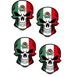 4 pieces Hard Hat Stickers Skull with Mexican Flag, 2.5in, Mexico USA Decals