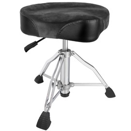 AKLOT Saddle Drum Throne, Hydraulic Drum Throne, Heavy Duty Drum Seat, Height Adjustable Suede Drum Chair, Motorcycle Style Drum Stool for Adults Drummers Grey