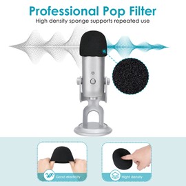 Foam Windscreen for Blue Yeti, Yeti Pro, MXL, Audio Technica and Other Large Microphones, Pop Filter Cover made from Quality Sponge Material by YOUSHARES (Black)