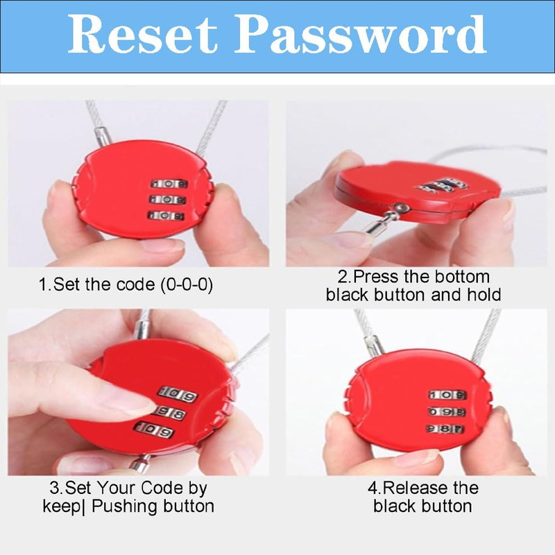 LightBeacon Pack of 6 Luggage Lock, Suitcase Lock, Combination Lock,