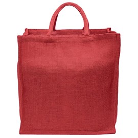 CleverDelights Red Burlap Shopping Tote Bags - 16" x 17" x 8" - 5 Pack