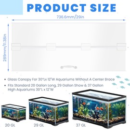 Sieral Aquarium Polycarbonate Canopy Set 29 x 11.38 x 0.12 Inch for 20/29/37 Gallon Without Center Brace Aquariums Cover Fish Tank Lid with a Hook Knife, Clear