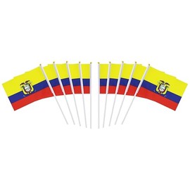 10 Pack Ecuador Ecuadorians Flags on Stick 5x8 Inch,Patriotic Decorations,Classroom Decor,Small Mini Flags on Sticks,Flag Decorations for Party.