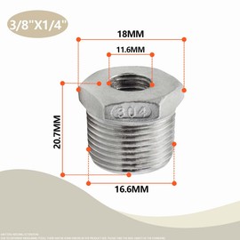 Bwintech 3 Pieces 3/8 Inch Male Thread to 1/4 Inch BSP Female Thread Stainless Steel Hex Reducer for Pipe Connection Conversion