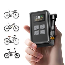 Mini Bicycle Pump with Gauge, Max 150PSI Electric Bike Pump with Presta & Schrader Valve, 4X Faster, Auto Stop, Brushless Motor, Upgraded Portable Bike Tire Pump for E-Bike, MTB, Road Bike, Ball, etc