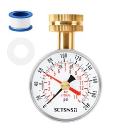 SCTSNSR 0 to 200 Psi Water Pressure Test Gauge with Red Max Pointer, 2.5 inch Dial Size, 3/4 inch Female Garden Hose Thread, Black Steel Case, Inspector for Home Hose Bib, House Water Tube, Spigot