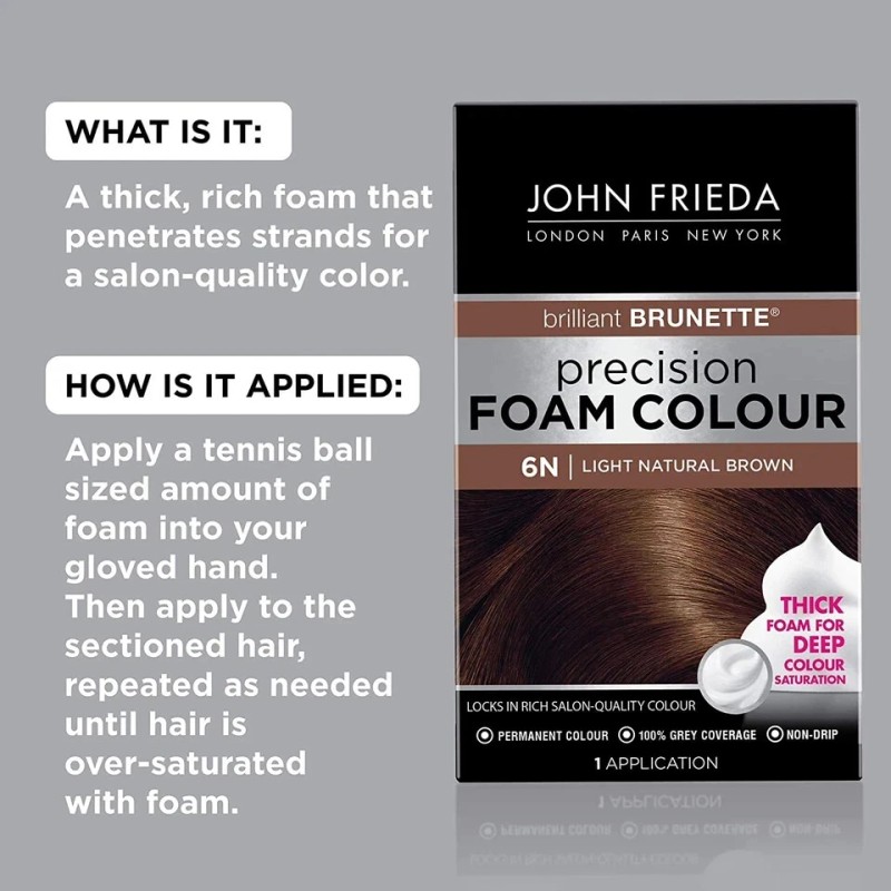 John Frieda Brown Permanent Precision Foam Hair Color Kit, Light