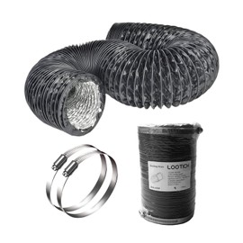 LOOTICH Strong 3" Air Duct 8 FT Long Black PVC Flexible Aluminum Ducting with 2 Stainless Steel Clamps 4 Layer HVAC Ventilation Hose for Grow Tents Dryer Rooms House Vent Register Lines