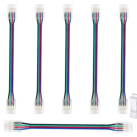 4 Pin RGB Led Connectors for Strip Lights 10mm Wide Unwired Gapless Solderless Transparent 22Awg Extension Wire Quick Connectors Adapter(6 pcs)