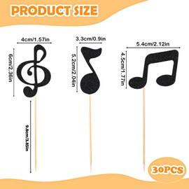 JJUNW JJUNW 30Pcs Music Notes Cupcake Toppers, Music Notes Party Decorations, Black Glitter Musical Symbol Cupcake, for Rock Music Concert Theme Baby Shower Wedding Singer Birthday Party Supplies