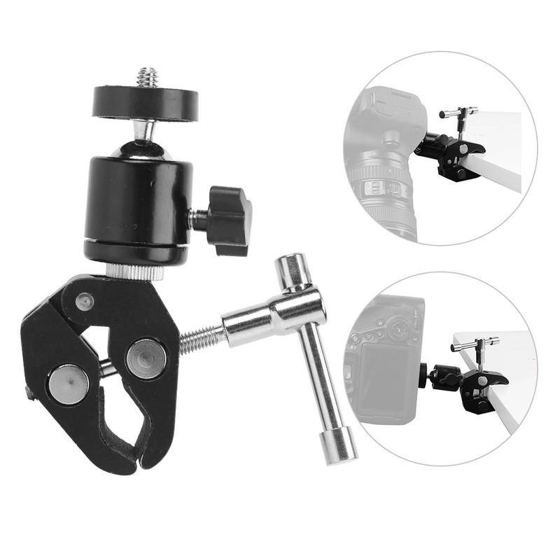 Metal Adjustable Video Camera Large Super Clamp Ballhead Hot Shoe