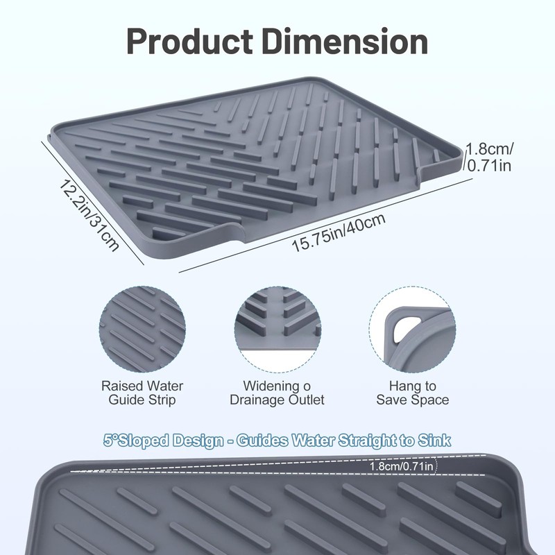 Silicone Dish Drying Mat for Kitchen Counter Essentials Wider Drain