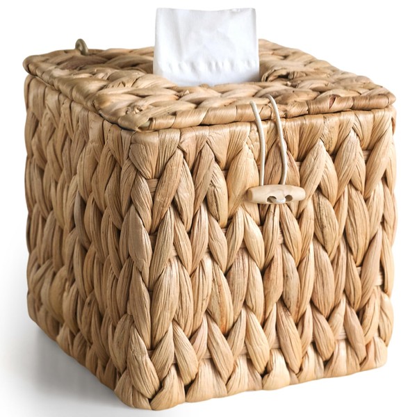 KALEKAIL Water Hyacinth Straw Tissue Box Cover with Lid