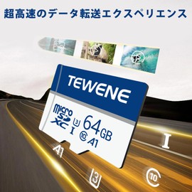TEWENE TF Card, 64GB 2-Pack Memory Card, Micro Card, High Performance, Super Speed, Class 10 A1 Standards, UHS-I U3, Capacity Expansion, Low / High Temperature, Waterproof, X-Ray Resistant, High